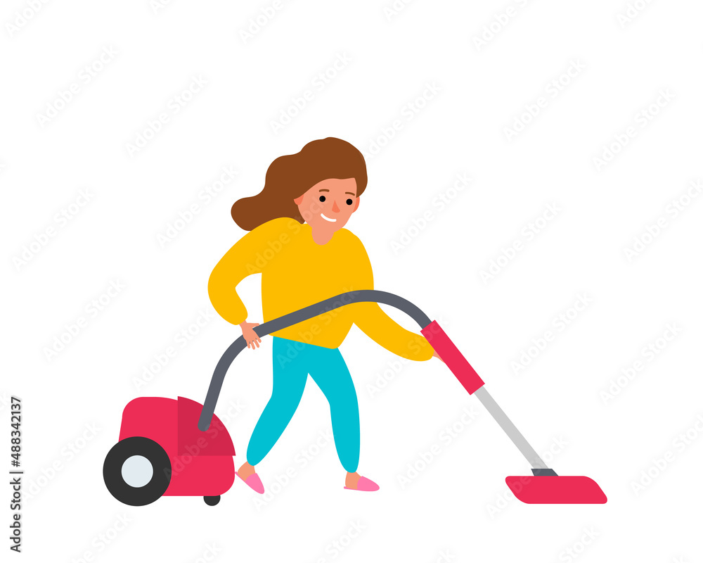 little girl with vacuum cleaner housework vector illustration little girl with vacuum cleaner housework vector illustration