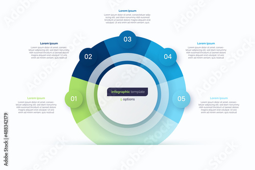 Five option circle infographic design template. Vector illustration
