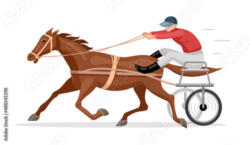 Jockey and racehorse. Horse racing or racing bike. Vector flat illustration.