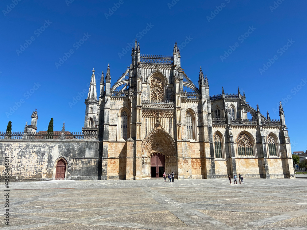 Batalha, Portugal, August 21, 2021: The Monastery of Santa Maria da Vitória. The Monastery of Batalha is one of the most fascinating Gothic monuments of the Iberian Peninsula.