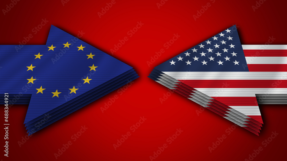 United States of America vs European Union Arrow Flags – 3D Illustration United States of America vs European Union Arrow Flags – 3D Illustration