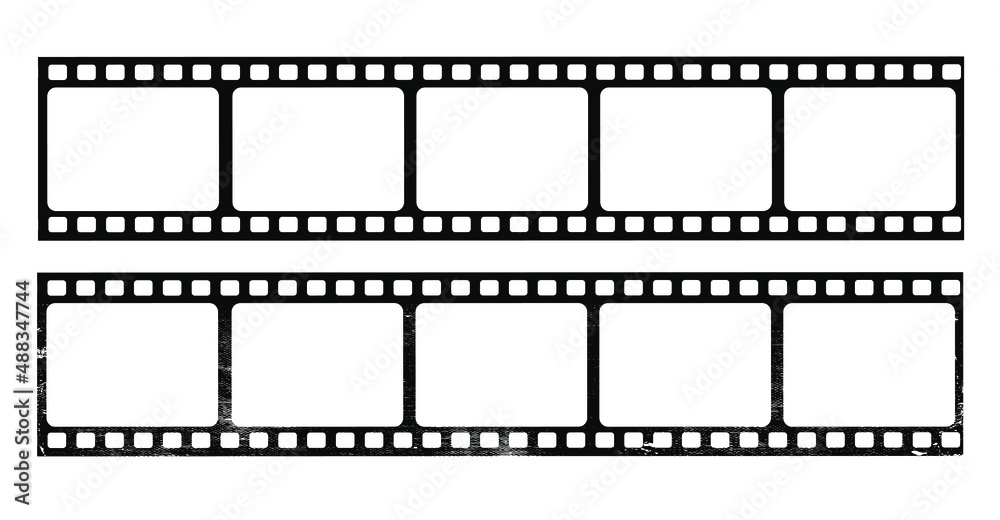 Film strips set vector icon. Retro picture with film strip and grunge. Film strip roll. Video tape photo frame.