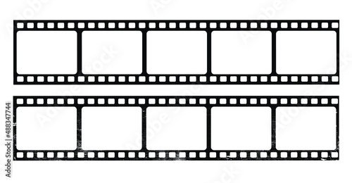 Film strips set vector icon. Retro picture with film strip and grunge. Film strip roll. Video tape photo frame.