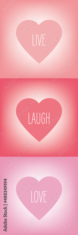 Live. Laugh. Love. Heart icons and text.