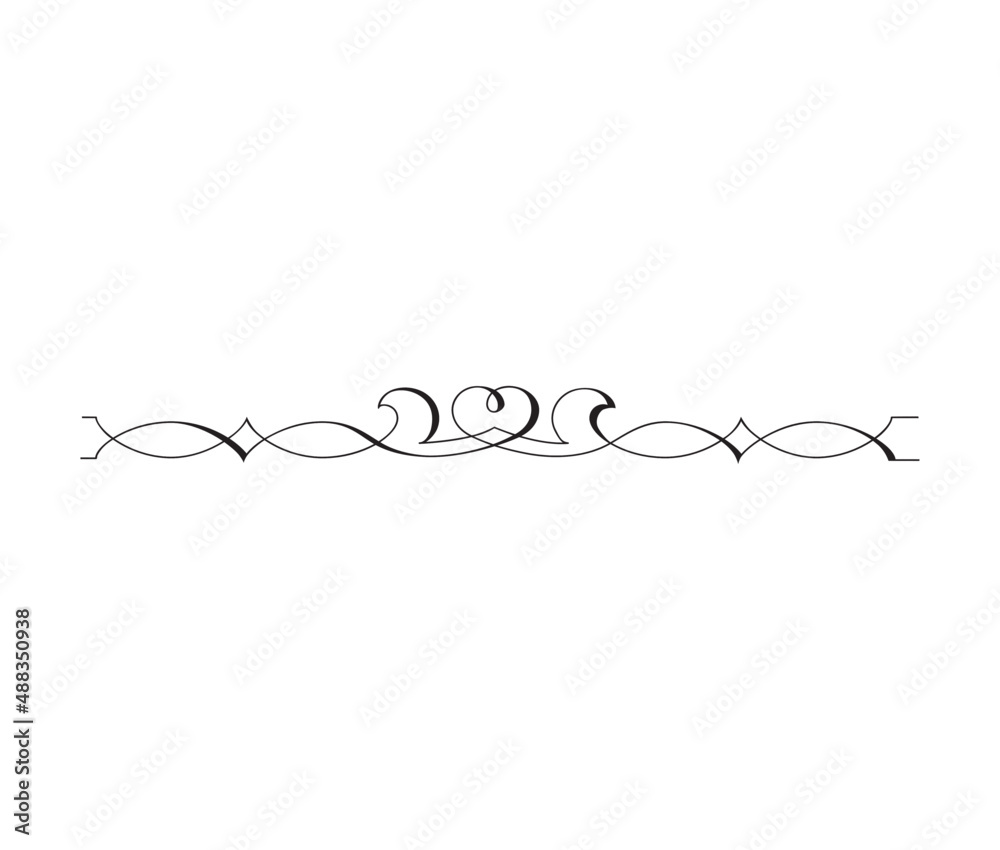 Calligraphy ornament line. Calligraphic text divider, border, separator decor design. Antique vintage victorian elegant decoration element. Filigree frame ornament line. Hand drawn vector illustration Calligraphy ornament line. Calligraphic text divider, border, separator decor design. Antique vintage victorian elegant decoration element. Filigree frame ornament line. Hand drawn vector illustration