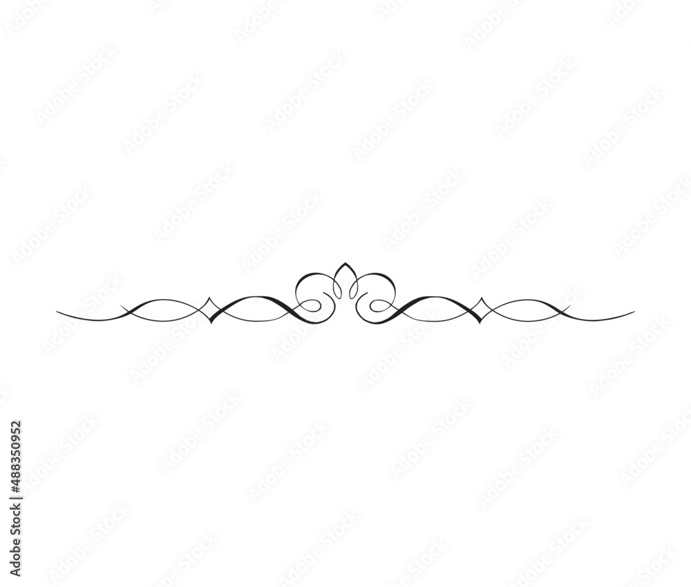 Calligraphy ornament line. Calligraphic text divider, border, separator decor design. Antique vintage victorian elegant decoration element. Filigree frame ornament line. Hand drawn vector illustration Calligraphy ornament line. Calligraphic text divider, border, separator decor design. Antique vintage victorian elegant decoration element. Filigree frame ornament line. Hand drawn vector illustration
