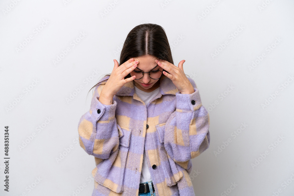 Fototapeta premium Young girl isolated on white background with tired and sick expression