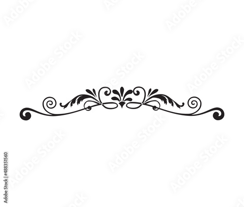 Calligraphy ornament line. Calligraphic text divider, border, separator decor design. Antique vintage victorian elegant decoration element. Filigree frame ornament line. Hand drawn vector illustration