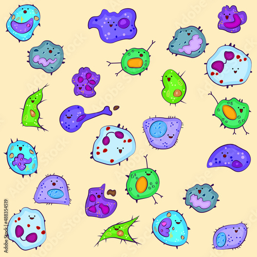 Set of innate immune system cells, cartoon cute funny vector illustration