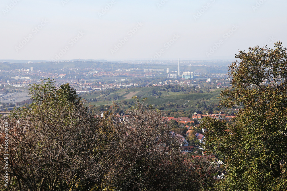 Fototapeta premium View to Stuttgart skyline from Grabkapelle hill