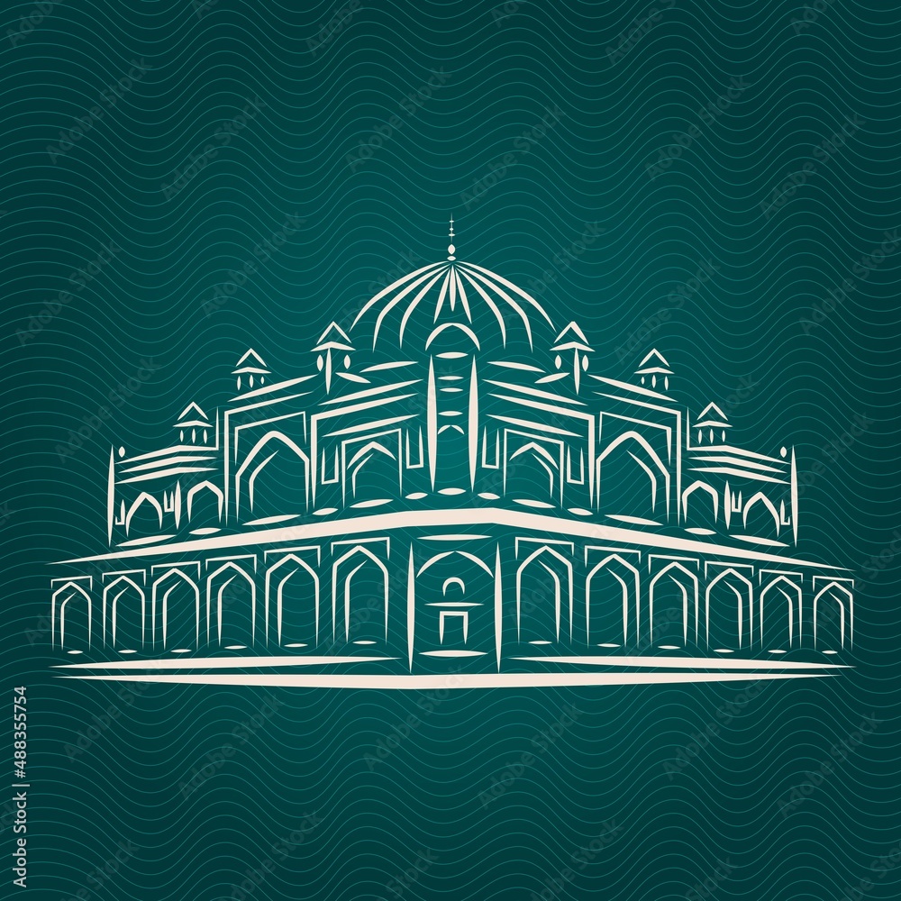Outline illustration of mosque with hand drawn vector