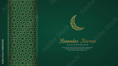Islamic Arabic Green Luxury Background with Geometric pattern and Beautiful Ornament