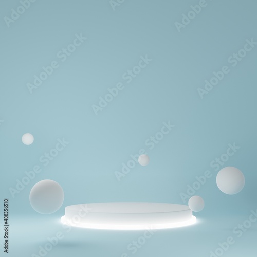 white and blue cylinder Product Stand in blue room  Studio Scene For Product  minimal design 3D rendering  