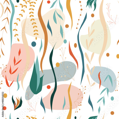 Seamless marine background with algae patterns
