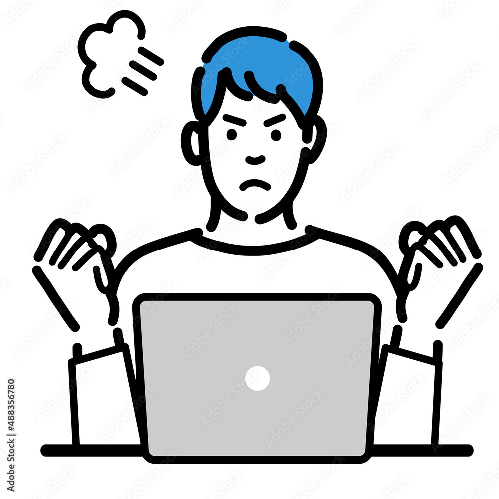 ラップトップの前で怒っている若い男性
ラップトップの前で怒っている若い男性