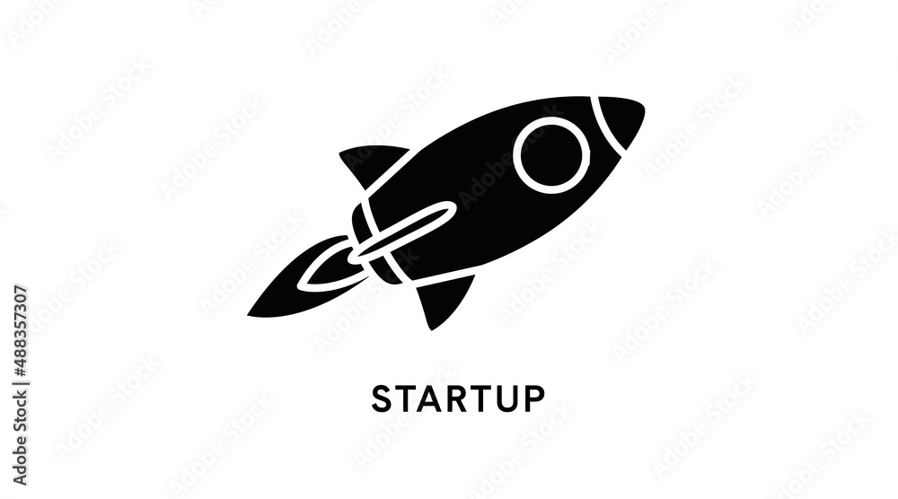 Fototapeta premium Start Up rocket icon. Vector editable flat black and white illustration