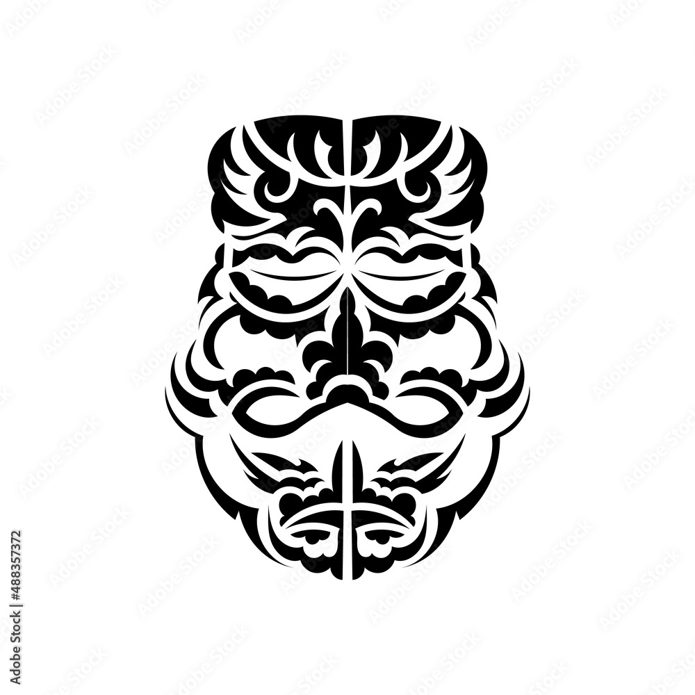 Maori mask. Traditional decor pattern from Polynesia and Hawaii. Isolated on white background. Tattoo sketch. Vector.
