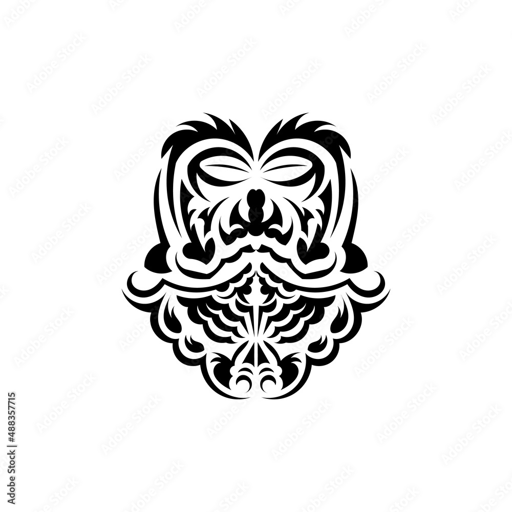 Maori mask. Native Polynesians and Hawaiians tiki illustration in black