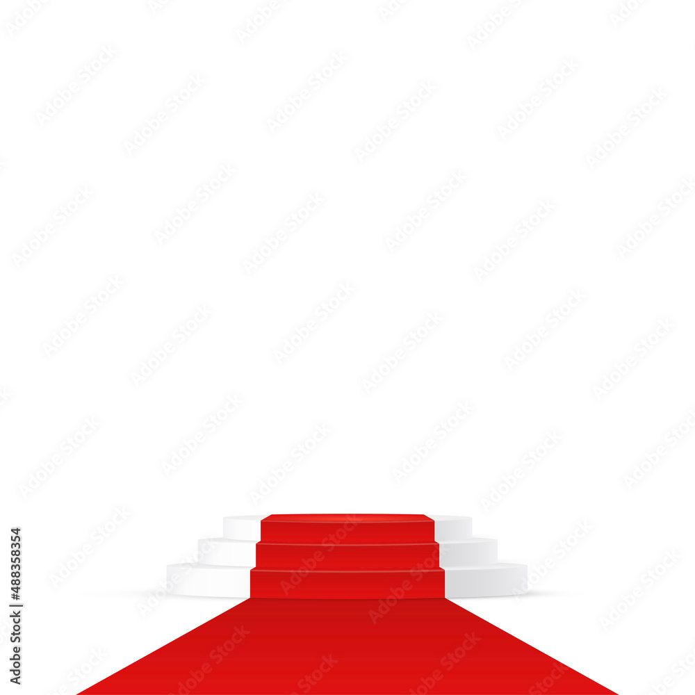 Red carpet on 3d round podium for winners and exclusive events, realistic triple platform Red carpet on 3d round podium for winners and exclusive events, realistic triple platform