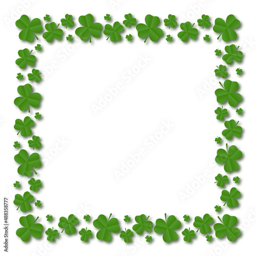 Square frame of shamrocks. Decorative element for St. Patrick s Day design. Vector illustration