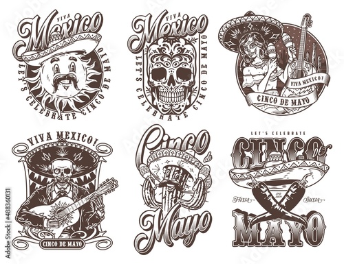 Mexican day monochrome labels set