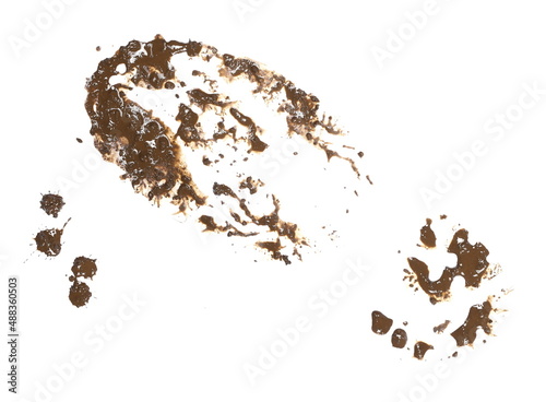 Foot print in wet mud, shoe isolated on white background, with clipping path
