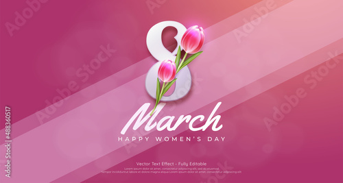 Beautiful 8 march womens day with soft pink theme style 3d on gradient background