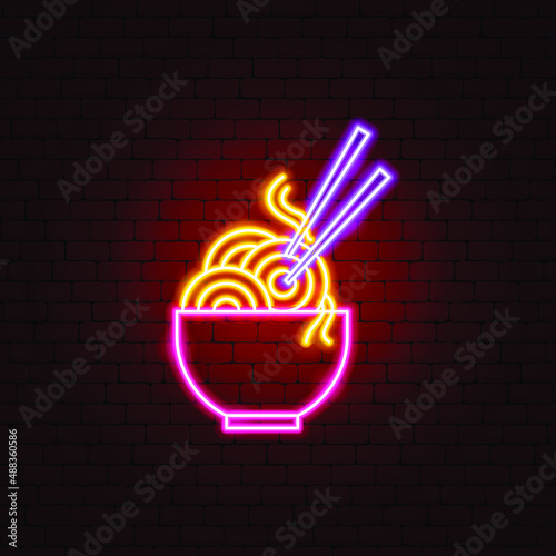 Japanese Food Neon Sign. Vector Illustration of Spagetti Promotion.