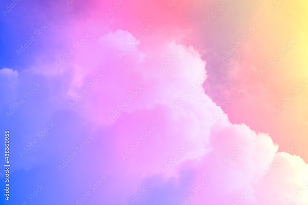 beauty sweet pastel orange blue  colorful with fluffy clouds on sky. multi color rainbow image. abstract fantasy growing light