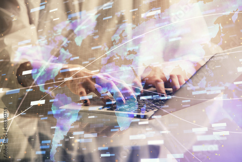 Wallpaper Mural Double exposure of woman hands working on computer and data theme hologram drawing. Tech concept. Torontodigital.ca