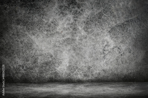 Background black concrete room room, ceiling and walls of textured beautiful and scary concrete for horror