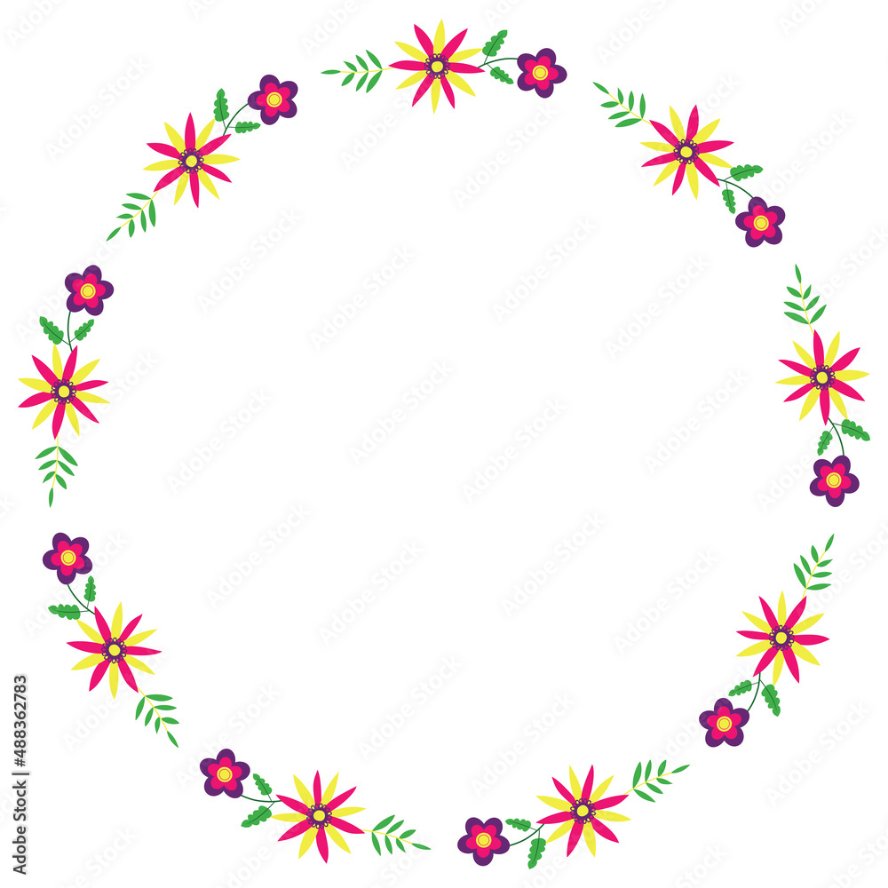 Floral frame in the style of Mexican embroideryOtomi Tenango. Round border.