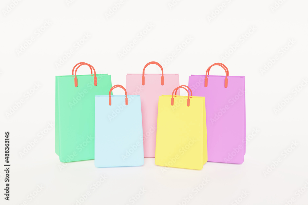 3d render multi-colored paper bags on a white background 3d render multi-colored paper bags on a white background