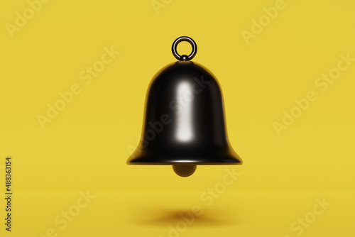 3d render of a black shiny bell on a yellow background
