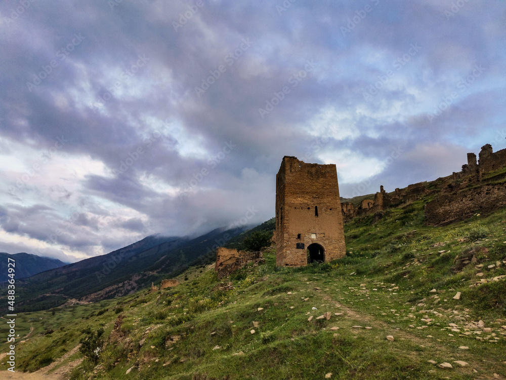 Russia, Dagestan. medieval defensive towers in the village of Goor. 2021