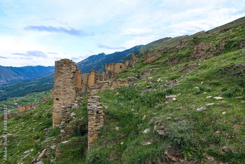 Russia, Dagestan. medieval defensive towers in the village of Goor. 2021