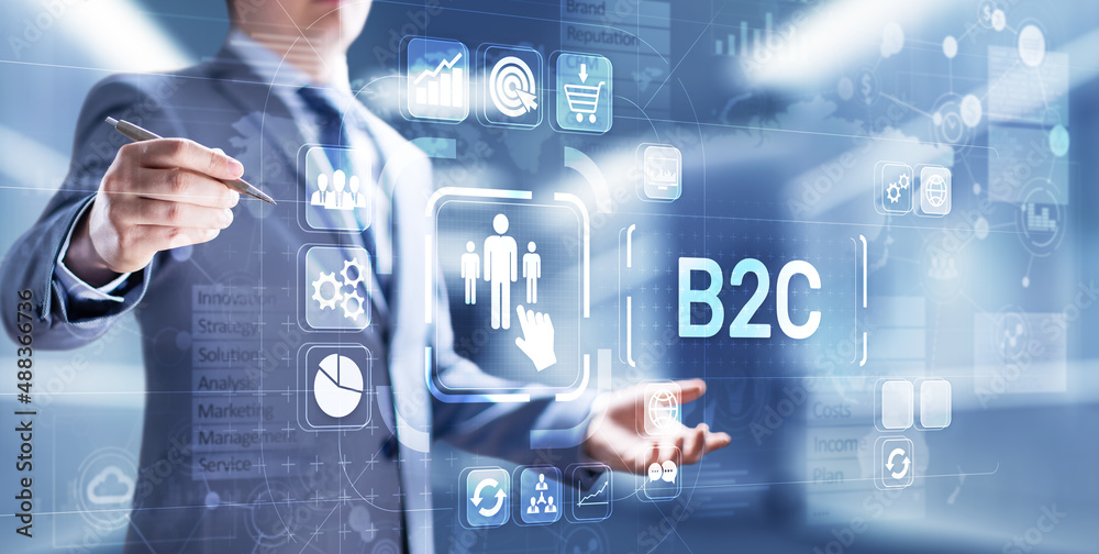B2C Business to customer concept on virtual screen. B2C Business to customer concept on virtual screen.