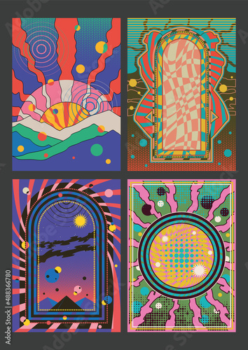Psychedelic Color backgrounds, Vector Templates for Posters, Covers, Illustrations
