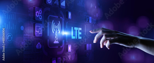 LTE 4G High speed wireless internet telecommunication concept on screen.