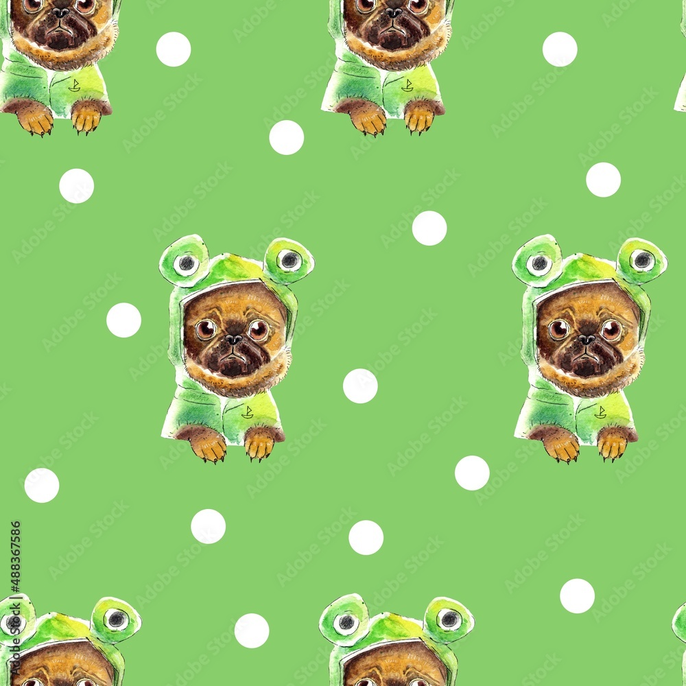 Obraz premium seamless pattern watercolor dog in frog costume