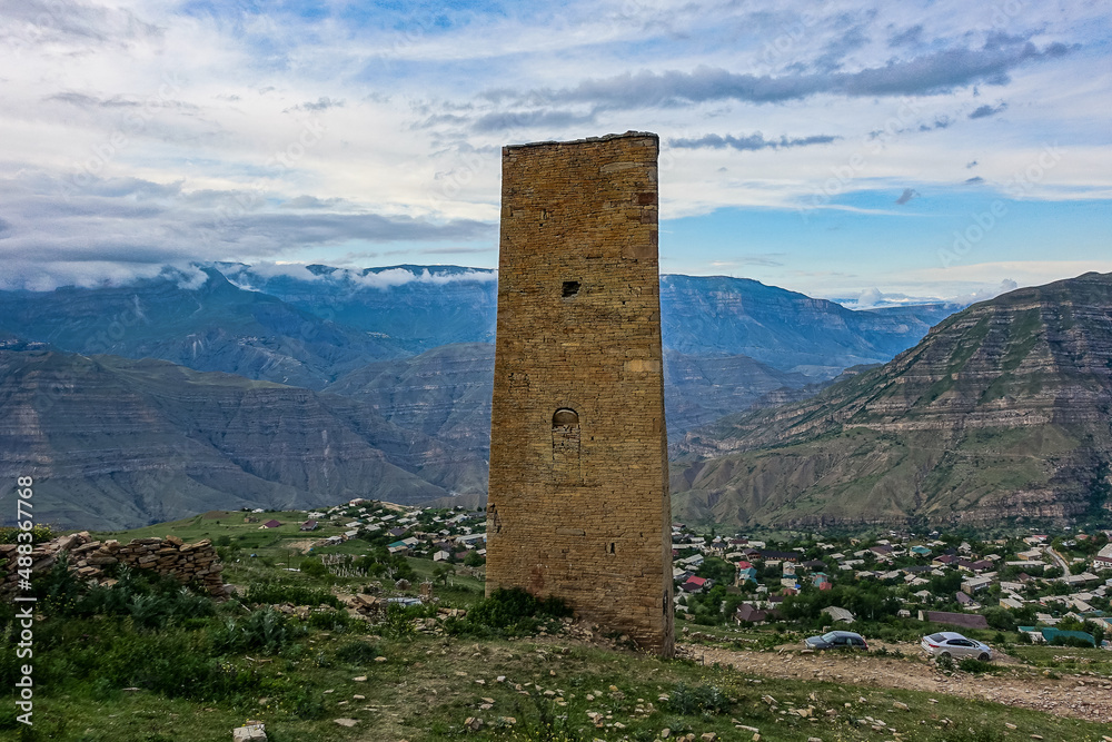 Russia, Dagestan. medieval defensive towers in the village of Goor. 2021