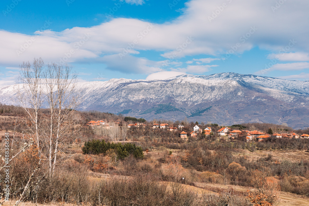 Dry Mountain in Eastern Serbia with village houses in the valley