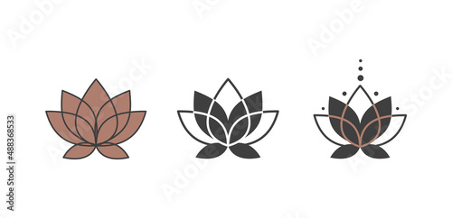 Magic lotus flower in trendy boho line style. Alchemy symbol for branding or logo cosmetics or beauty products. Esoteric and mystical design element. Elegance Vector illustration
