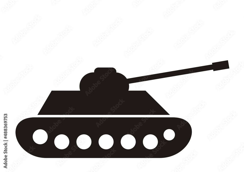 Tank, isolated black icon on white background. Vector Military machine. Tank logotype. Tank, isolated black icon on white background. Vector Military machine. Tank logotype.