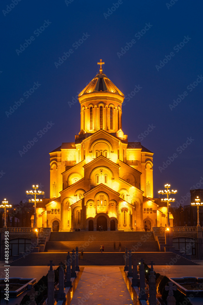 Night view of Holy Trinity Cathedral of Tbilisi - Sameba