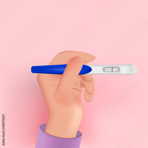 Negative pregnancy test in hand. 3d vector illustration.