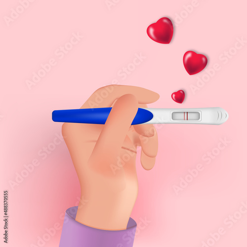 Positive pregnancy test in hand.3d vector illustration.