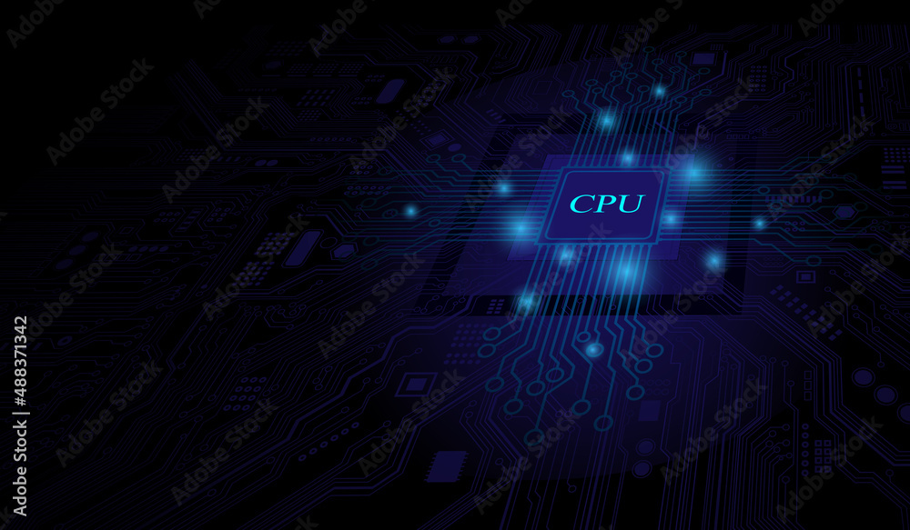 Obraz premium CPU Chip on Motherboard. Central Computer Processors CPU concept. Quantum computer, large data processing, database concept. Futuristic microchip processor. Digital chip.