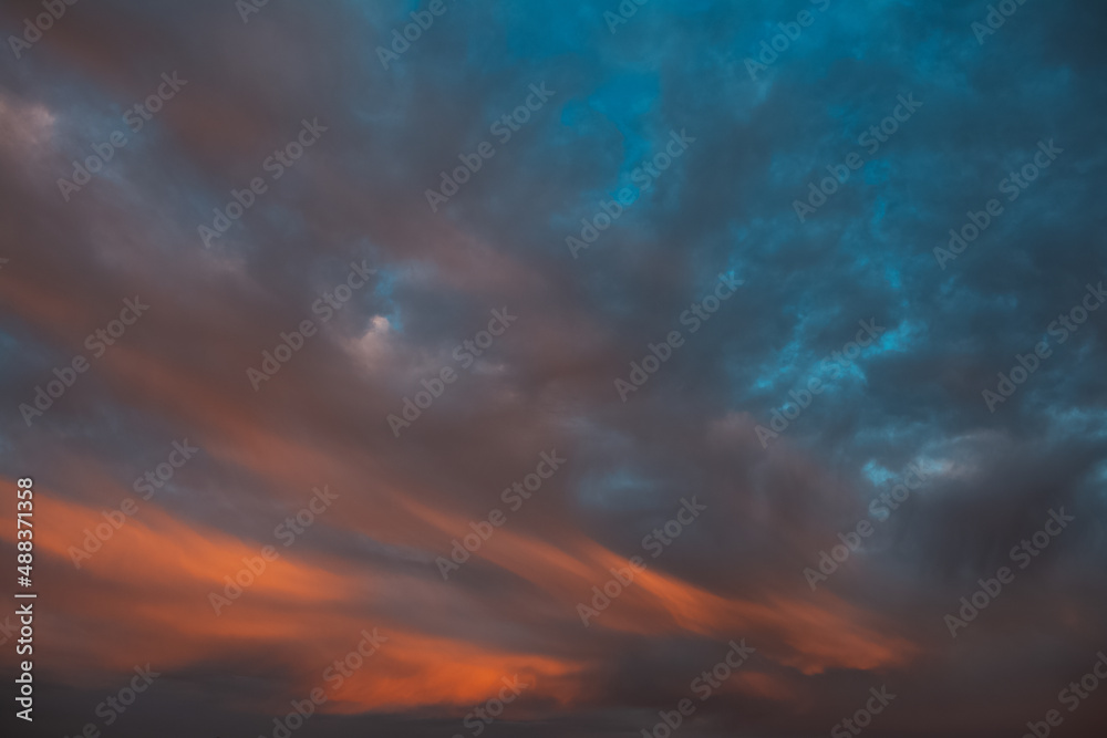 Colourful landscape of cloudy sky  at sunset.
