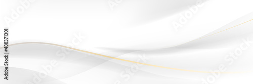 White abstract curve flows light shape background with gold lines. Website, banner and brochure background. Vector illustration
